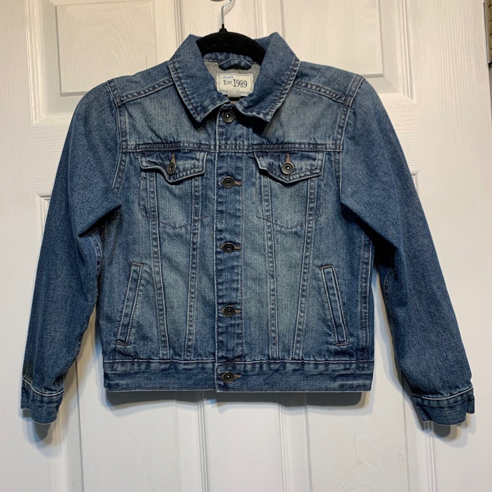 The Childrens Place Denim Trucker Jacket Size M 7/8 Medium Wash Cotton Classic